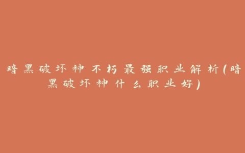 暗黑破坏神不朽最强职业解析(暗黑破坏神什么职业好)