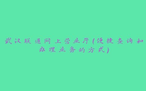 武汉联通网上营业厅（便捷查询和办理业务的方式）