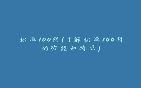 松滋100网(了解松滋100网的功能和特点)