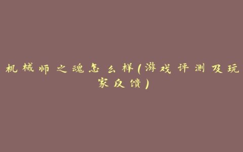 机械师之魂怎么样（游戏评测及玩家反馈）